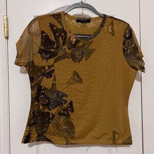 All Saints Brown Butterfly Print Mesh Top